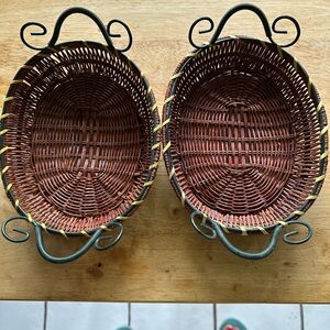 Handcrafted Brown Wicker Baskets with Black Handles